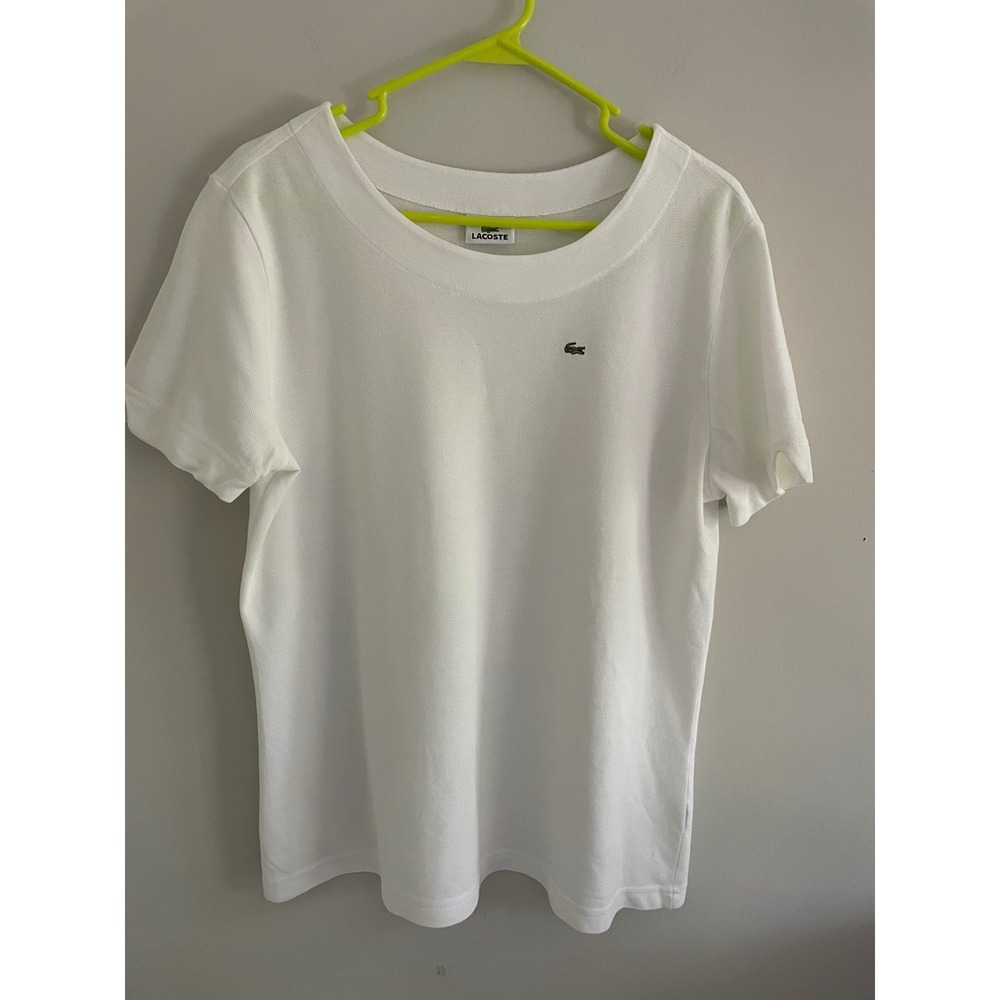 Lacoste Womens White Pique Knit Scoop Neck Short Sleeve T-Shirt Logo US XL EU 50